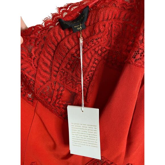 Zuhair Murad Mini Dress Lace Detail One Shoulder Long Sleeve Molten Lava Size 38 - Picture 4 of 12